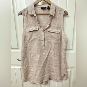 Jones New York Sleeveless Tan Linen Blouse s Med Classic Minimalist